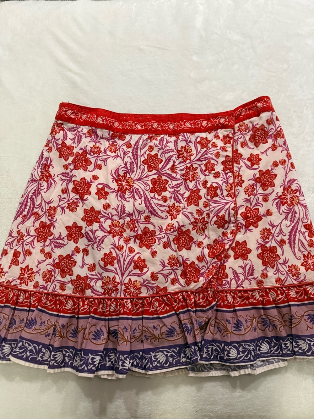 Farm Rio Printed Ruffle Mini Wrap Skirt red & pink floral Print Size XL D94